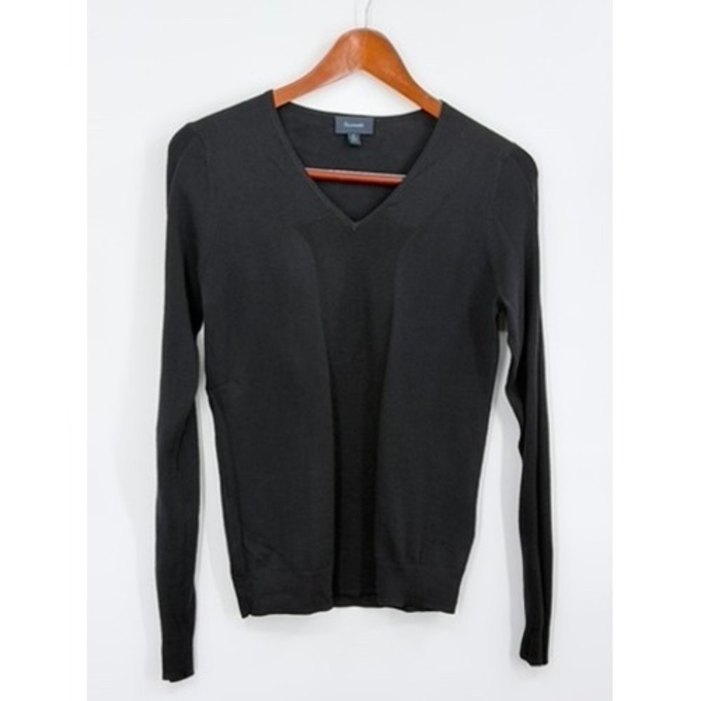 Faconnable Mens Black 100% Merino Wool V-Neck Sweater Size XS Long Sleeve Knit‎
